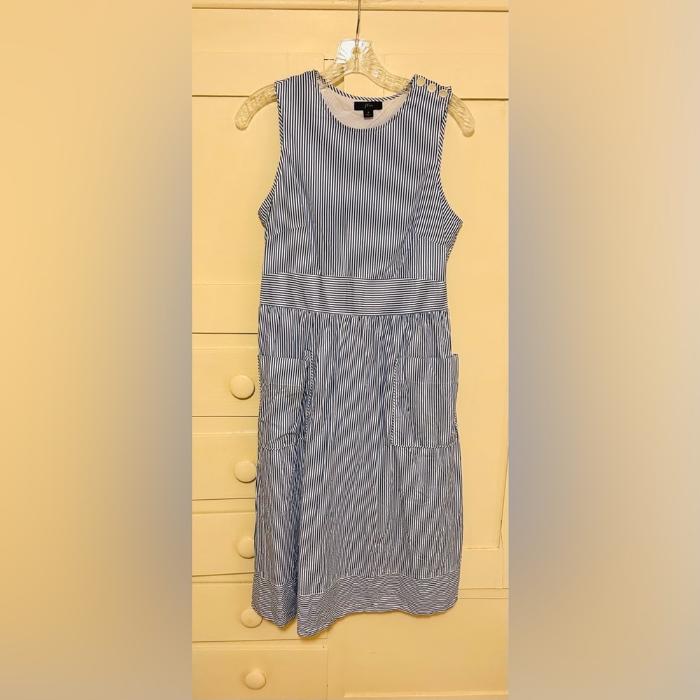 J Crew blue and white thin stripe dress